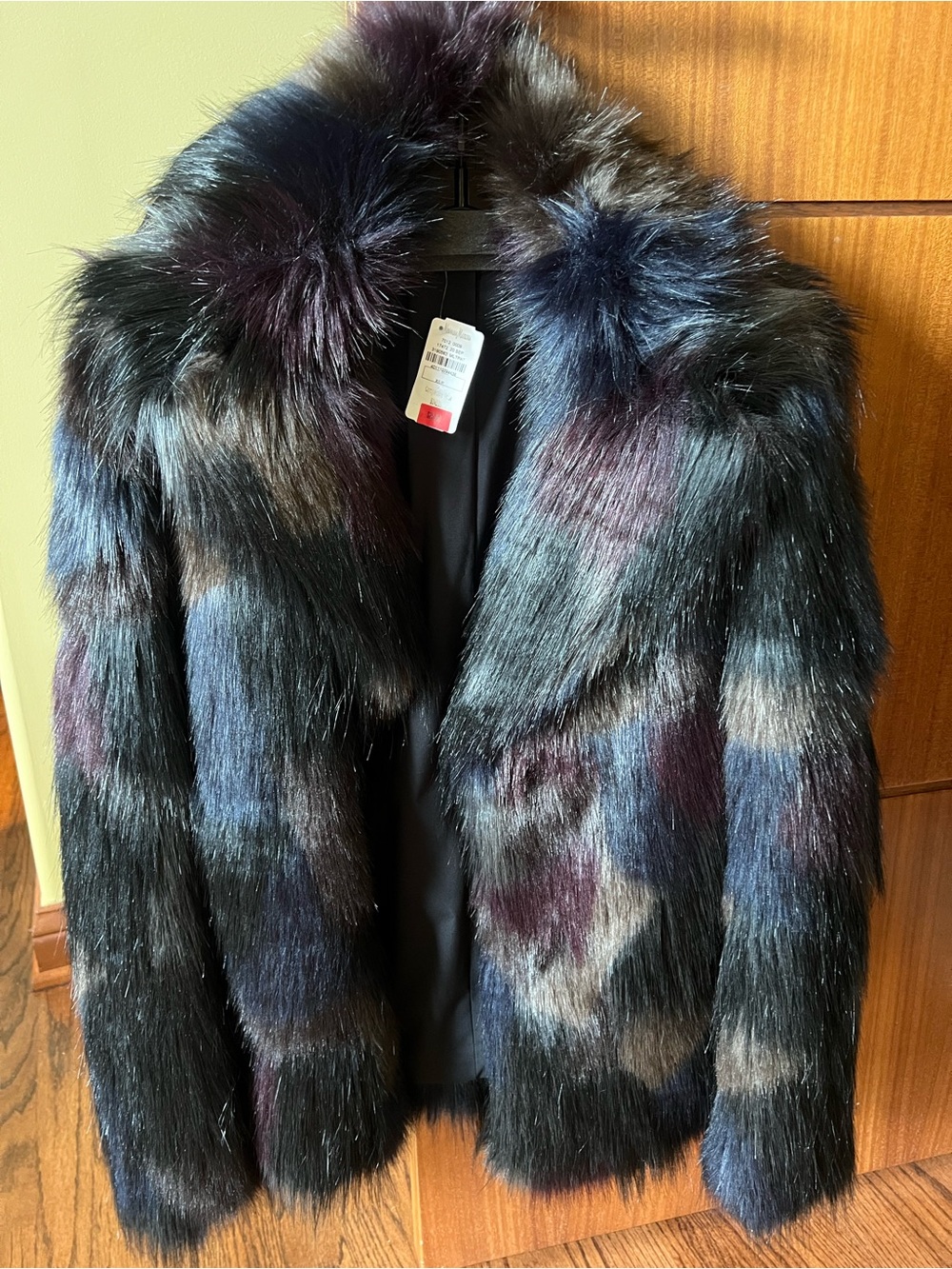 Rachel Zoe Faux Fur Jacket in Black with Blue & Purple Highlights